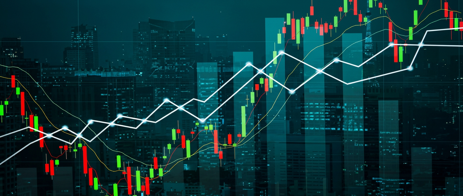 Philippine stock market growth chart over city skyline